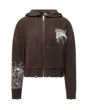 Gcds Webnet Zip Hoodie - Brown