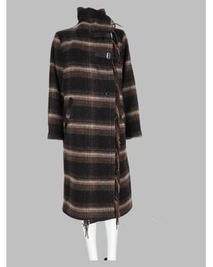 Isabel Marant Fringe-Trim Plaid Wrap Coat - Black