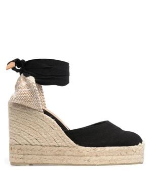 Castañer Organic Cotton Wedge Espadrille With Straps And Double Platform - Black