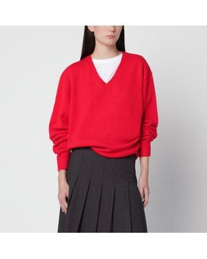 DUNST Relaxed V-Neck Cashmere-Blend Sweater - Red