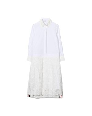 Thom Browne Pleated Bottom Shirtdress For Girls - White