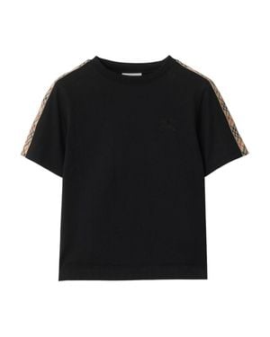 Burberry Contrasting Trim Crew Neck Short Sleeve T-Shirt For Girls - Black