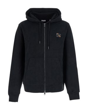 Burberry Check-Logo Zip-Up Cotton Hoodie Sweatshirt For - Blue