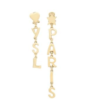 Saint Laurent Asymmetrical Ysl Paris Chain Clip Necklace - Metallic