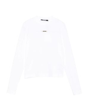 Jacquemus Cotton Logo T-Shirt With Embroidered Emblem And Ribbed Crewneck - White