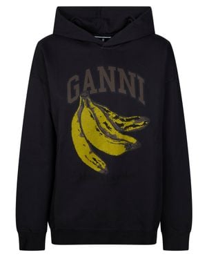 Ganni Graphic Banana Logo Hoodie Sweatshirt - Blue