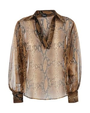 Le Plain Leopard Print Blouse With Wide Collar And V-Neck - Brown
