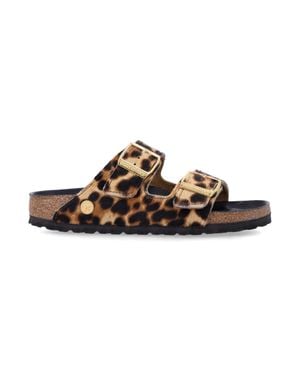 Birkenstock Arizona Leopard-Print Faux-Fur Sandals With-Tone Buckles - Brown
