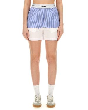 MSGM Shorts With Logo Band And Vertical Stripe Design - Blue