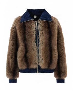 Liu Jo Faux Fur And Denim Jacket - Brown