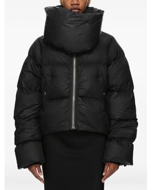 Rick Owens Padded Funnel-Neck Coat With Front Zip And Snap-Pocket Details - Black