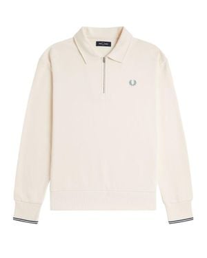Fred Perry Zip-Up Logo Sweatshirt - Natural