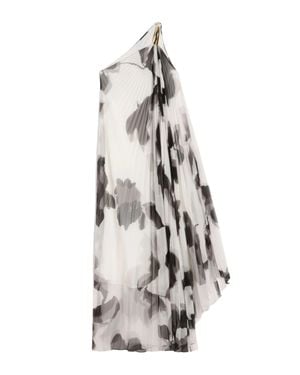 Max Mara Chiffon Dress With An All-Over Printasymmetrical Neckline With Metal Detail On The Left Shoulder - White