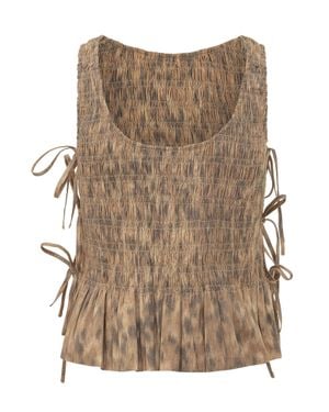 Ganni Top Draped With Statement Print - Brown