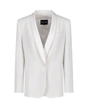 Giorgio Armani Single-Breasted Silk Blazer With Shawl Collar And Button Closure - White