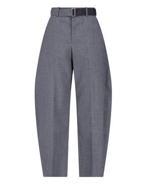 Sacai High-Waisted Wide-Leg Pants With Belt - Blue