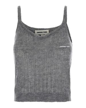 ShuShu/Tong V-Neck Fine Knit Cami Top With Kid Mohair And Extrafine Wool - Gray