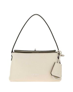 Prada Pristine Mini Ivory Leather Handbag With-Tone Hardware - Metallic