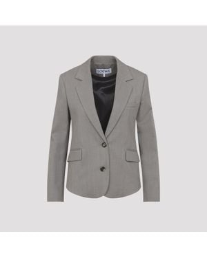 Loewe Wool Single-Breasted Jacket With Leather Belt Detail - Gray