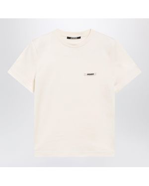 Jacquemus Light Fitted T-Shirt With Grosgrain Logo - Natural