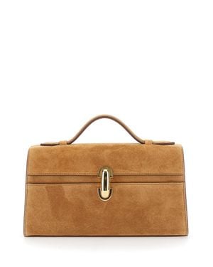 SAVETTE 'The Symmetry Pochette' Handbag With Turn Lock Closure And Top Handle - Brown
