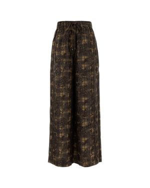 Ganni Printed Twill Wide-Leg Pant - Brown