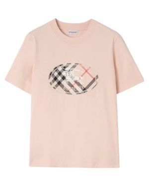 Burberry Cotton Knight Stamp Check T-Shirt With Logo Print - Pink
