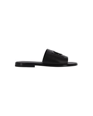 Dolce & Gabbana Leather Slide Sandals - Black