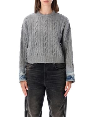 Haikure Karine Cable-Knit Wool Sweater With Denim-Style Cuffs - Gray