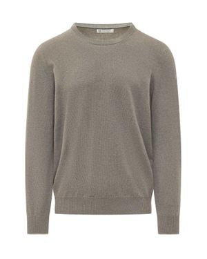 Brunello Cucinelli Cashmere Crew Sweater, Knitwear - Gray