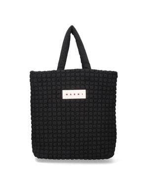 Marni Structured Mini Leather-Trim Crossbody Bag - Black
