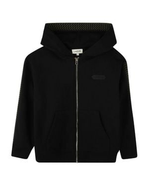 Lanvin Front Zip Fastening Sweatshirt With Kangaroo Pocket For Boys - Black
