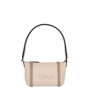 Chloé Structured Calf Leather Shoulder Bag With Cotton Lining - Natural