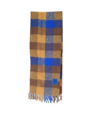 Adererror Plaid Fringe Scarf - Blue
