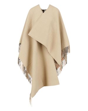 Burberry Fringed Wool Blend Cape - Natural