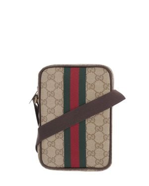 Gucci Gg Coated Canvas Crossbody Bag, 20 Cm Height, 13 Cm Depth, 5 Cm Depth - Gray