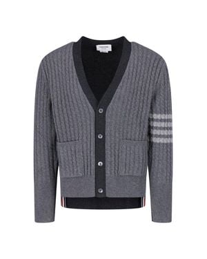 Thom Browne Cable-Knit Cardigan Sweater - Gray
