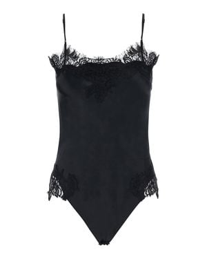 Gold Hawk Lace Spaghetti Strap Top With Lace-Trim Edges - Black