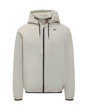 K-Way Lightweight Jacket With Hood And Front Zip - Gray