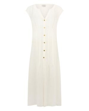 LeKasha Fluid Midi Dress With Front Buttons - White