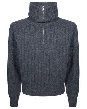Weekend by Maxmara Pura Wool Zip-Up Laser Sweater - Blue