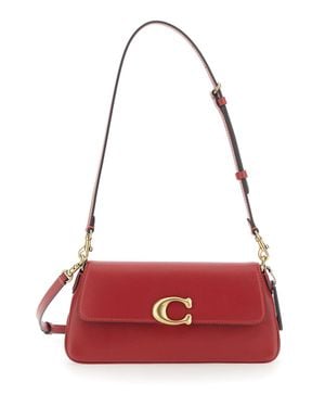 COACH Crossbody Handbag With Logo Plaque Front And Adjustable Leather Strap - Red