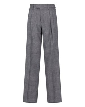 Lardini Pleated Wide-Leg Wool Pants - Gray