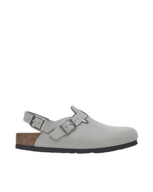 Birkenstock Suede Clog Mule With Adjustable Buckles - White