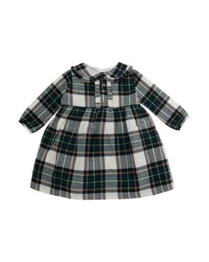 NANAN KIDS Baby Tartan Cotton Dress With Long Sleeves And Button-Back Closure - Green