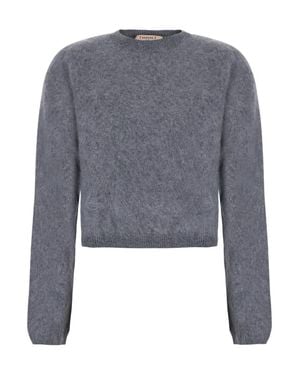 Twinset V-Neck Tech Fabric Sweater With Long Sleeves And Regular Hem - Gray