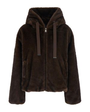 Le Plain Eco-Fur Shearling Jacket With Zip Closure And Drawstring Hood For - Black