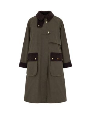 Barbour Corduroy-Trimmed Long Coat - Brown