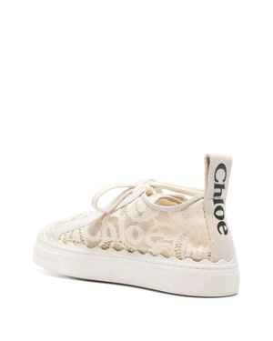 Chloé Chic Lace-Up Sneakers With Back Loop For - Natural