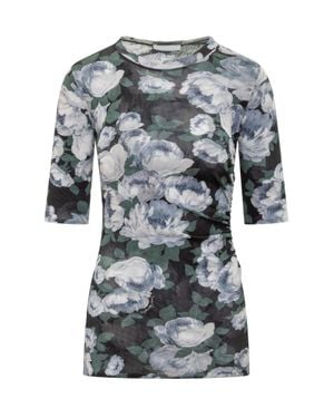 Stella McCartney Floral Mesh Cutout Sleeve Top - Gray